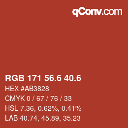 カラーコード: RGB 171 56.6 40.6 | qconv.com