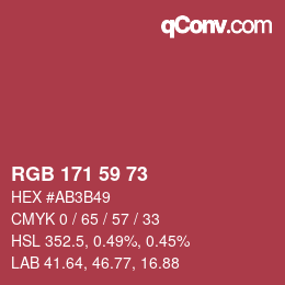颜色代码: RGB 171 59 73 | qconv.com