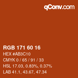 カラーコード: RGB 171 60 16 | qconv.com