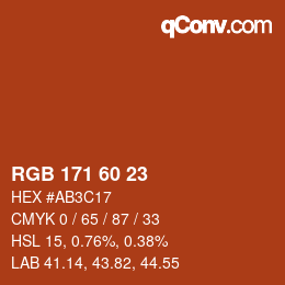 颜色代码: RGB 171 60 23 | qconv.com