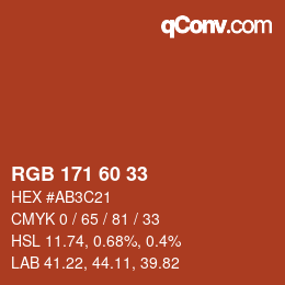 颜色代码: RGB 171 60 33 | qconv.com