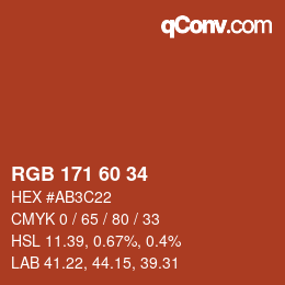 颜色代码: RGB 171 60 34 | qconv.com