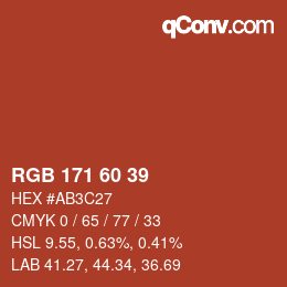 颜色代码: RGB 171 60 39 | qconv.com