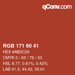 颜色代码: RGB 171 60 41 | qconv.com
