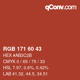 颜色代码: RGB 171 60 43 | qconv.com