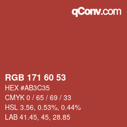 颜色代码: RGB 171 60 53 | qconv.com