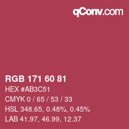 カラーコード: RGB 171 60 81 | qconv.com