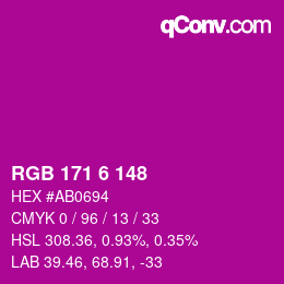 カラーコード: RGB 171 6 148 | qconv.com