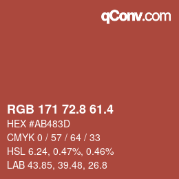 カラーコード: RGB 171 72.8 61.4 | qconv.com