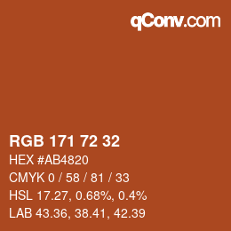 Color code: RGB 171 72 32 | qconv.com