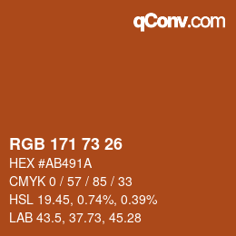 Color code: RGB 171 73 26 | qconv.com