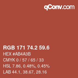 カラーコード: RGB 171 74.2 59.6 | qconv.com