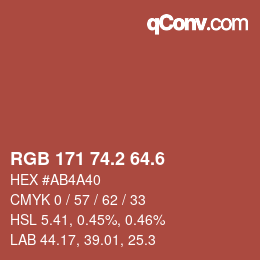 カラーコード: RGB 171 74.2 64.6 | qconv.com