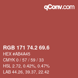 カラーコード: RGB 171 74.2 69.6 | qconv.com