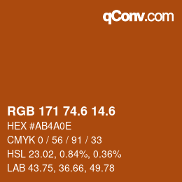カラーコード: RGB 171 74.6 14.6 | qconv.com
