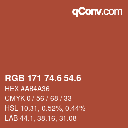 カラーコード: RGB 171 74.6 54.6 | qconv.com