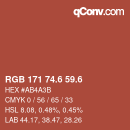 カラーコード: RGB 171 74.6 59.6 | qconv.com