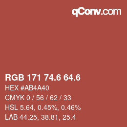 カラーコード: RGB 171 74.6 64.6 | qconv.com