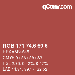 カラーコード: RGB 171 74.6 69.6 | qconv.com