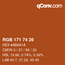 Color code: RGB 171 74 26 | qconv.com