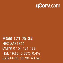 Color code: RGB 171 78 32 | qconv.com