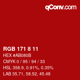 颜色代码: RGB 171 8 11 | qconv.com