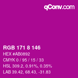カラーコード: RGB 171 8 146 | qconv.com