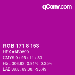 カラーコード: RGB 171 8 153 | qconv.com