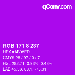 颜色代码: RGB 171 8 237 | qconv.com