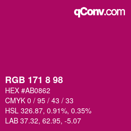 Color code: RGB 171 8 98 | qconv.com