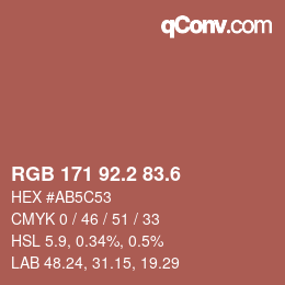 カラーコード: RGB 171 92.2 83.6 | qconv.com