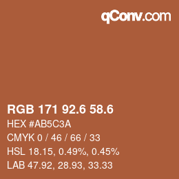カラーコード: RGB 171 92.6 58.6 | qconv.com