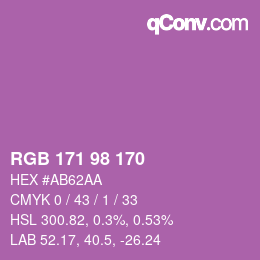 カラーコード: RGB 171 98 170 | qconv.com