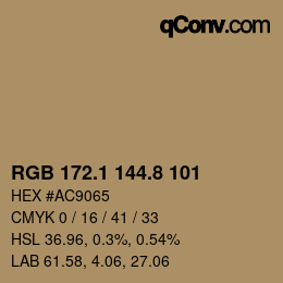 Color code: RGB 172.1 144.8 101 | qconv.com