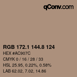 Color code: RGB 172.1 144.8 124 | qconv.com