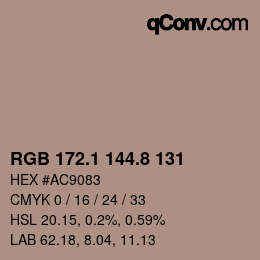 Color code: RGB 172.1 144.8 131 | qconv.com