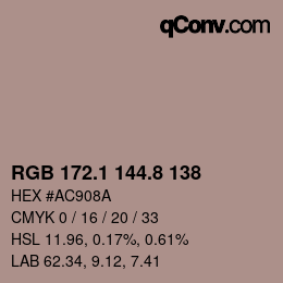 Color code: RGB 172.1 144.8 138 | qconv.com