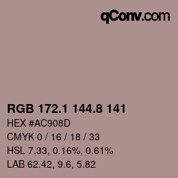 カラーコード: RGB 172.1 144.8 141 | qconv.com
