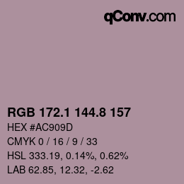 Color code: RGB 172.1 144.8 157 | qconv.com