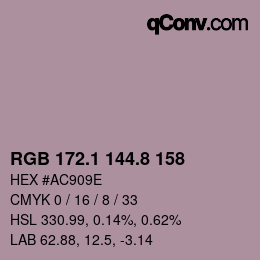 カラーコード: RGB 172.1 144.8 158 | qconv.com