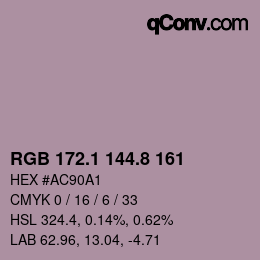 カラーコード: RGB 172.1 144.8 161 | qconv.com