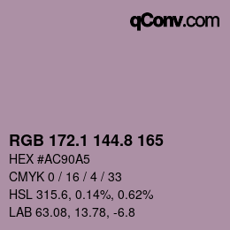 カラーコード: RGB 172.1 144.8 165 | qconv.com
