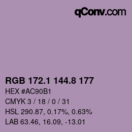 Color code: RGB 172.1 144.8 177 | qconv.com