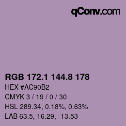 Color code: RGB 172.1 144.8 178 | qconv.com