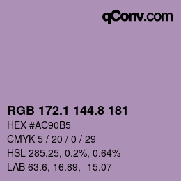 Color code: RGB 172.1 144.8 181 | qconv.com