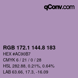 カラーコード: RGB 172.1 144.8 183 | qconv.com
