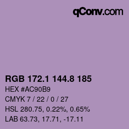 カラーコード: RGB 172.1 144.8 185 | qconv.com
