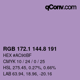 カラーコード: RGB 172.1 144.8 191 | qconv.com