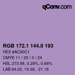 Color code: RGB 172.1 144.8 193 | qconv.com