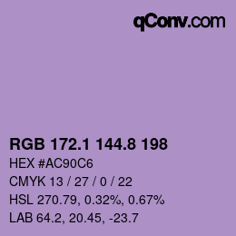 Color code: RGB 172.1 144.8 198 | qconv.com